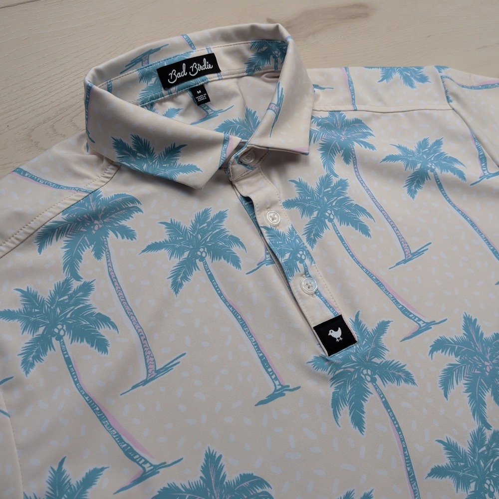 Bad Birdie Chasin' Shades Polo Golf Shirt Mens‎ M Palm Print Stretch Performance
